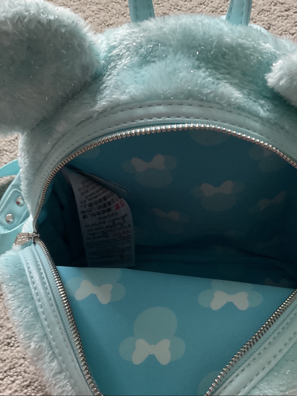 Loungefly Mint Plush Bear-Ear Kids Mini Backpack with Bow - Picture 7 of 8